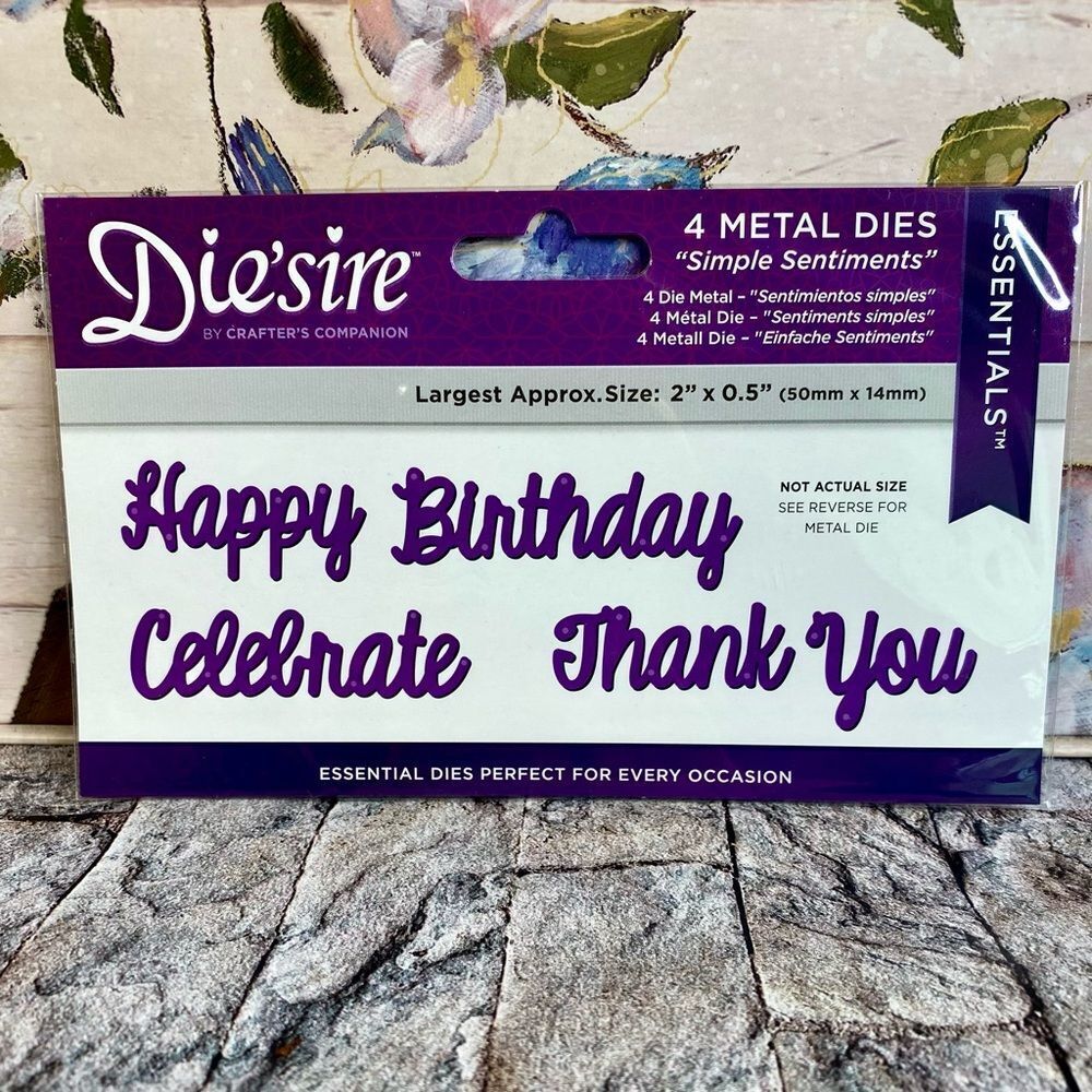 Crafters Companion Die'sire 4 Piece Metal Dies Simple Sentiments Paper C…